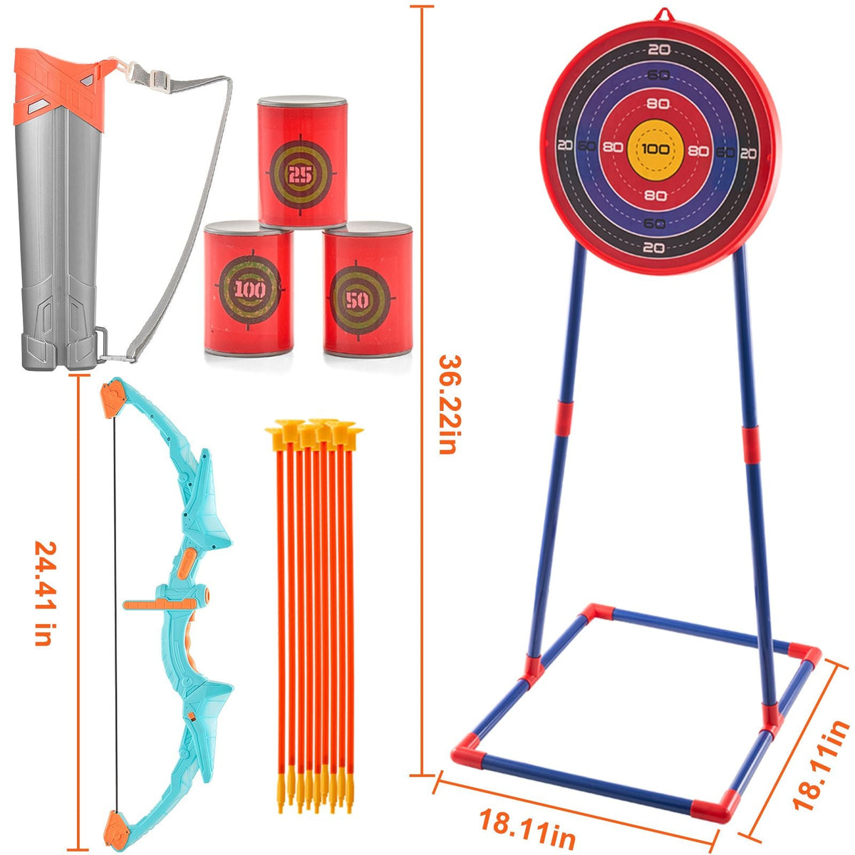 Bow and Arrow Set for Kids, LED Light Up Archery Set with 10 Suction Cup Arrows, Standing Target, Quiver, 3 Target Cans, Outdoor Toy for Boys & Girls 6 7 8 9 10+ Years Old, Birthday Gift for Kid