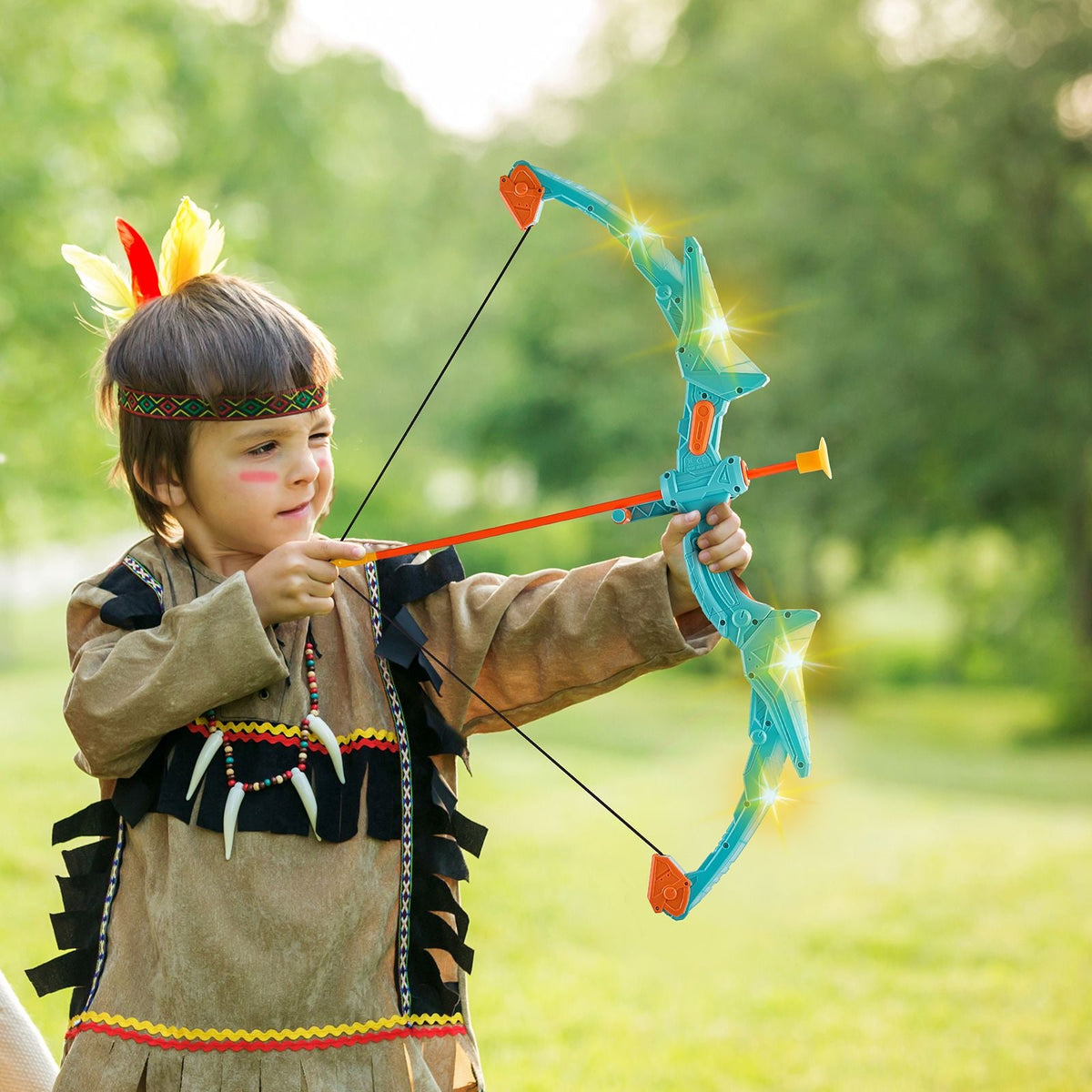 Bow and Arrow Set for Kids, LED Light Up Archery Set with 10 Suction Cup Arrows, Standing Target, Quiver, 3 Target Cans, Outdoor Toy for Boys & Girls 6 7 8 9 10+ Years Old, Birthday Gift for Kid