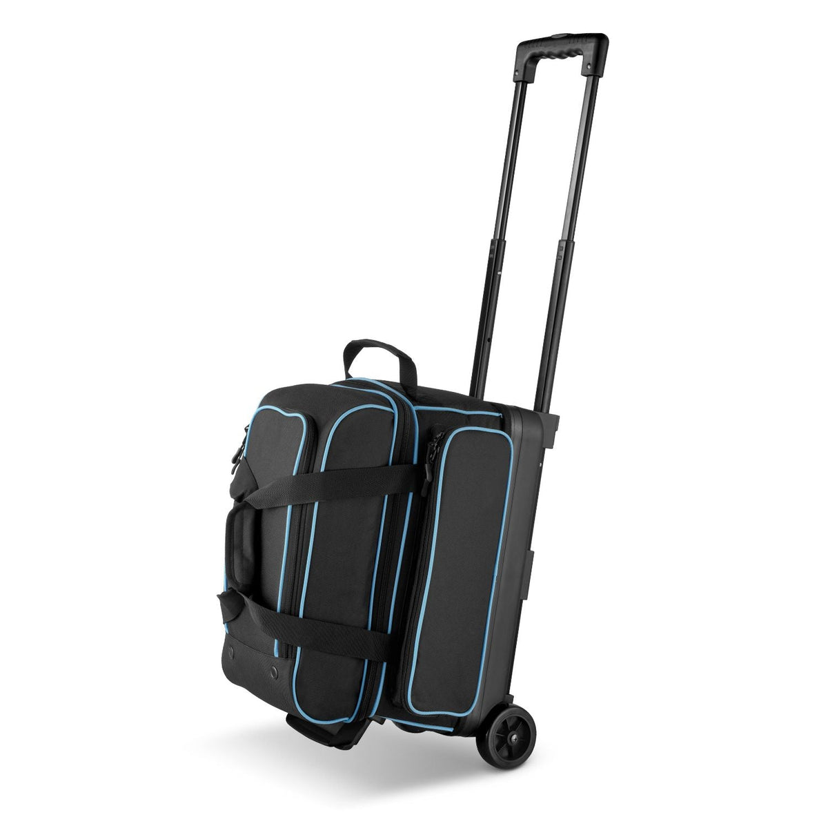 Bowling Ball Bag, 2 Ball Double Roller Bowling Bag with Wheels, Featuring a Separate Compartment for Shoes (Up To US Size 16) & Oversized Accessory Pocket, Retractable Handle Extends to 41.32 in