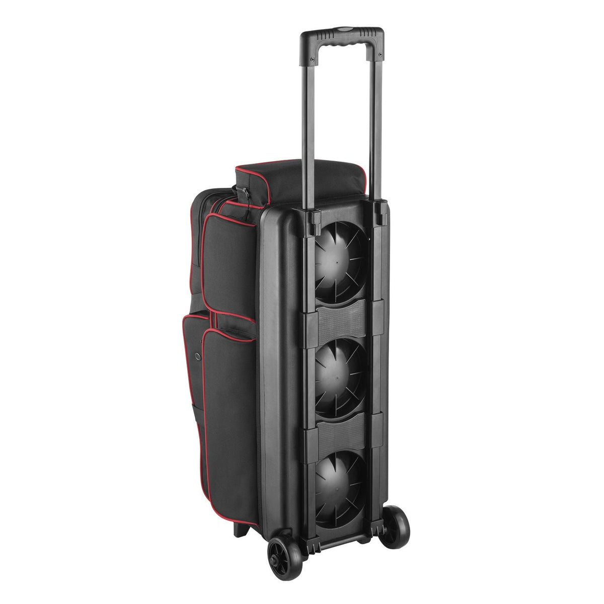 Bowling Ball Bag, 3 Ball Double Roller Bowling Bag with Wheels, Featuring a Separate Compartment for Shoes (Up To US Size 16) & Oversized Accessory Pocket, Retractable Handle Extends to 41.34 in