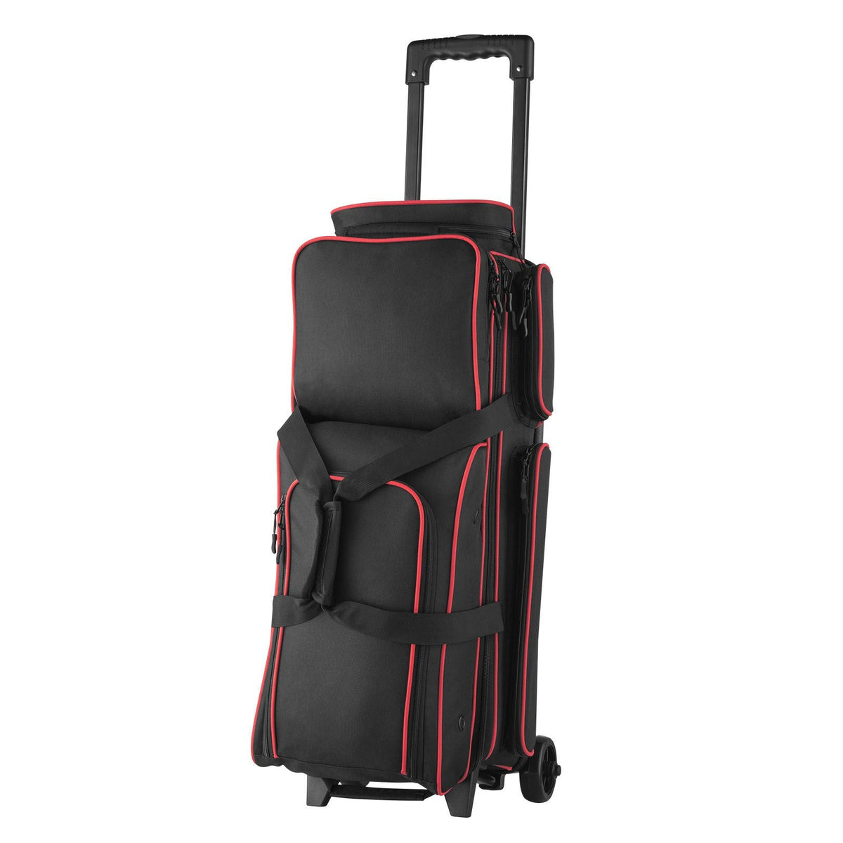 Bowling Ball Bag, 3 Ball Double Roller Bowling Bag with Wheels, Featuring a Separate Compartment for Shoes (Up To US Size 16) & Oversized Accessory Pocket, Retractable Handle Extends to 41.34 in
