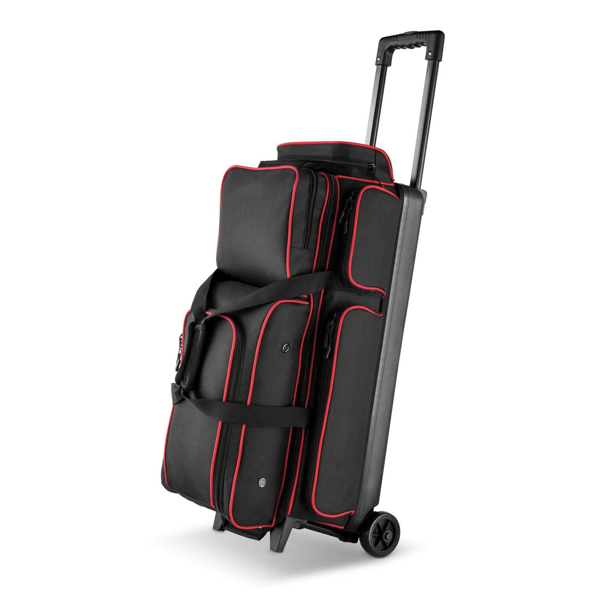 Bowling Ball Bag, 3 Ball Double Roller Bowling Bag with Wheels, Featuring a Separate Compartment for Shoes (Up To US Size 16) & Oversized Accessory Pocket, Retractable Handle Extends to 41.34 in