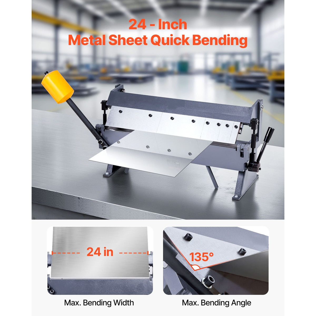 Box and Pan Brake, 24 in Sheet Metal Bending Brake,16-Gauge Mild Steel Capacity, 0-135 Degree Adjustable, Metal Bender Machine with 5 Fingers, Heavy-Duty Aluminum Folder for Precise Bending