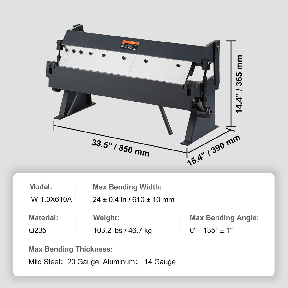 Box and Pan Brake, 24-Inch, 0-130 Degrees Sheet Metal Bending Brake, Portable Metal Bender with 20 Gauge Low Carbon Steel 14 Gauge Aluminum Capacity, 5 Adjustable Fingers for Metal Bending