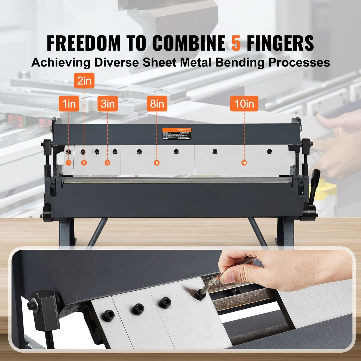 Box and Pan Brake, 24-Inch, 0-130 Degrees Sheet Metal Bending Brake, Portable Metal Bender with 20 Gauge Low Carbon Steel 14 Gauge Aluminum Capacity, 5 Adjustable Fingers for Metal Bending