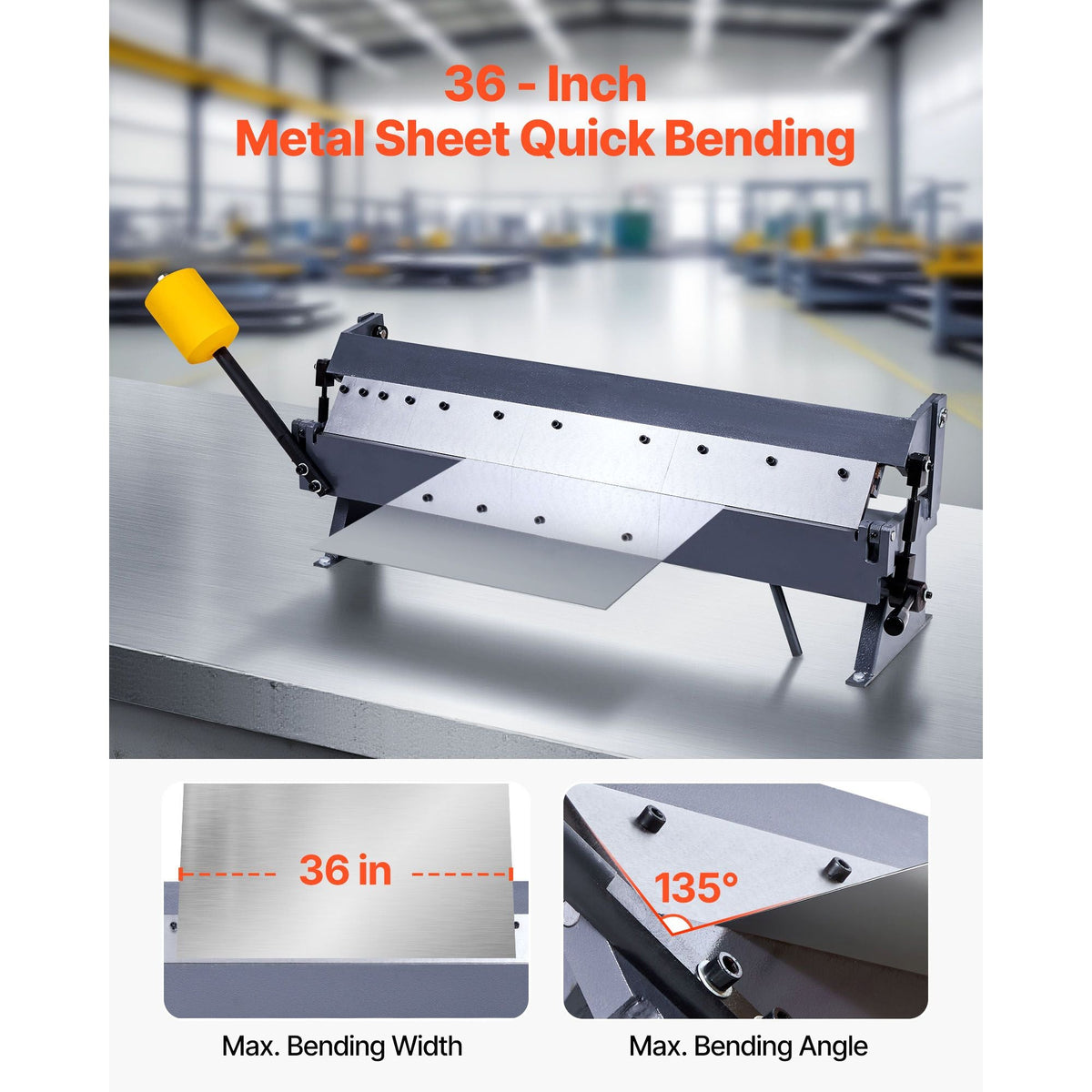 Box and Pan Brake, 36 in Sheet Metal Bending Brake,16-Gauge Mild Steel Capacity, 0-135 Degree Adjustable, Metal Bender Machine with 6 Fingers, Heavy-Duty Aluminum Folder for Precise Bending