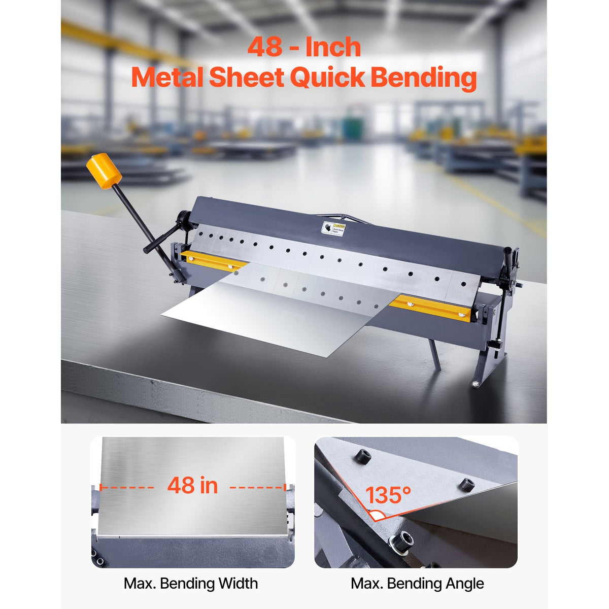 Box and Pan Brake, 48 in Sheet Metal Bending Brake,16-Gauge Mild Steel Capacity, 0-135 Degree Adjustable, Metal Bender Machine with 16 Fingers, Heavy-Duty Aluminum Folder for Precise Bending