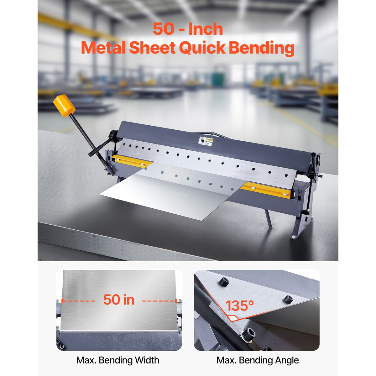Box and Pan Brake, 50 in Sheet Metal Bending Brake,16-Gauge Mild Steel Capacity, 0-135 Degree Adjustable, Metal Bender Machine with 16 Fingers, Heavy-Duty Aluminum Folder for Precise Bending