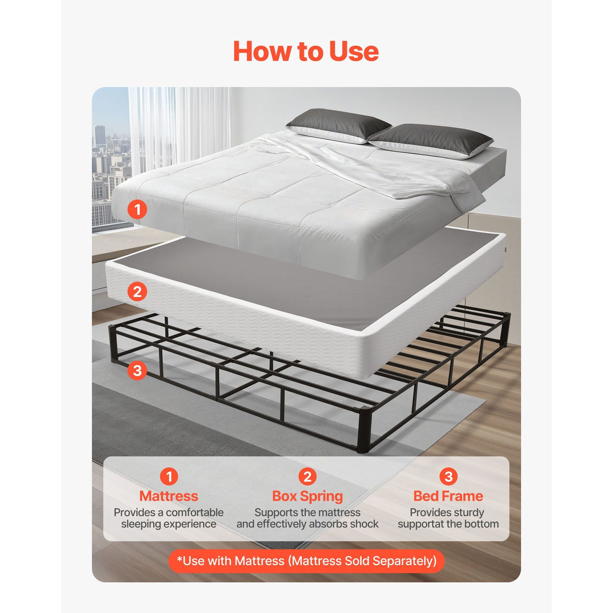 Box Spring, King Size Bed Frame with Washable Fabric Cloth, Heavy Duty Metal Frame for King Bed, 9 in Mattress Foundation, 3500 lbs Max Weight Capacity, Easy Assembly, 79.1 L x 75.8 W x 9.1 H in