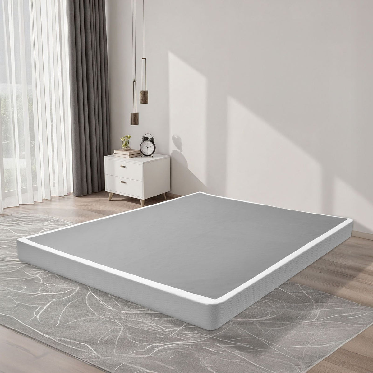 Box Spring, Queen Size Bed Frame with Washable Fabric Cloth, Heavy Duty Metal Frame for Queen Bed, 4 in Mattress Foundation, 3500 lbs Max Weight Capacity, Easy Assembly, 79.1 L x 59.4 W x 4 H in