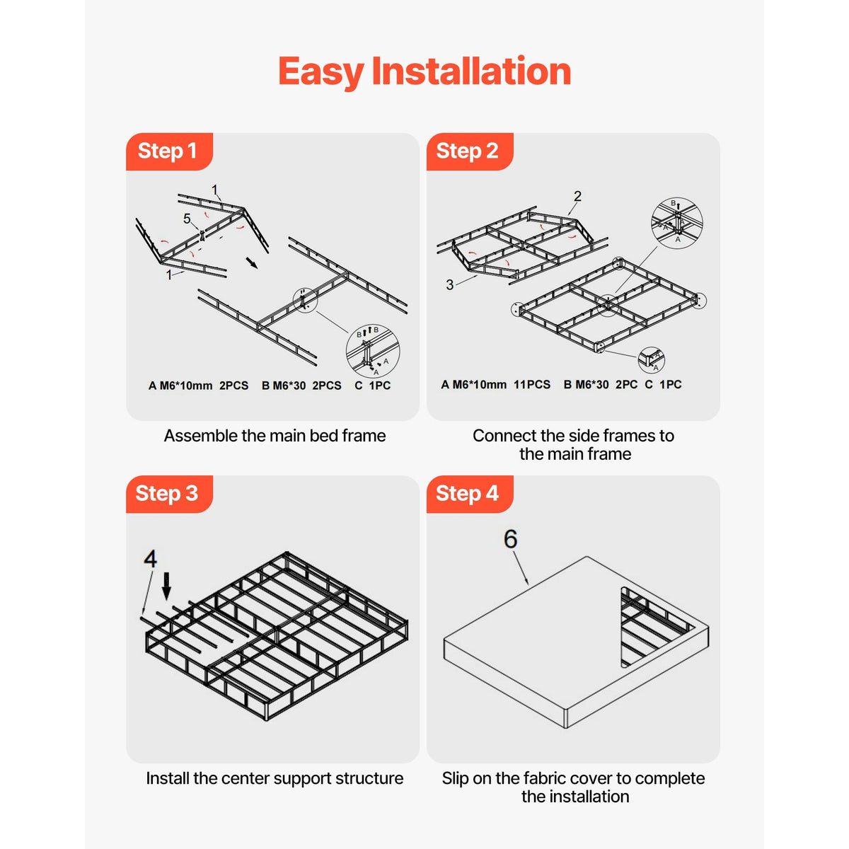 Box Spring, Queen Size Bed Frame with Washable Fabric Cloth, Heavy Duty Metal Frame for Queen Bed, 5 in Mattress Foundation, 3500 lbs Max Weight Capacity, Easy Assembly, 79.1L x 59.6W x 5.1H in