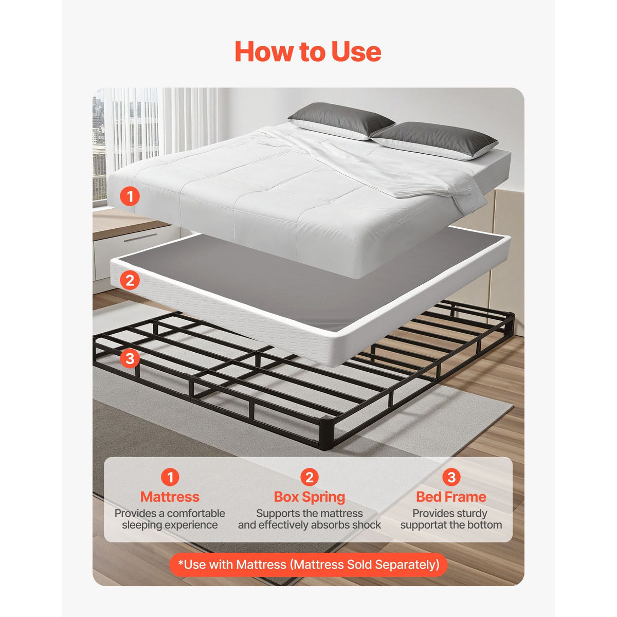 Box Spring, Queen Size Bed Frame with Washable Fabric Cloth, Heavy Duty Metal Frame for Queen Bed, 5 in Mattress Foundation, 3500 lbs Max Weight Capacity, Easy Assembly, 79.1L x 59.6W x 5.1H in
