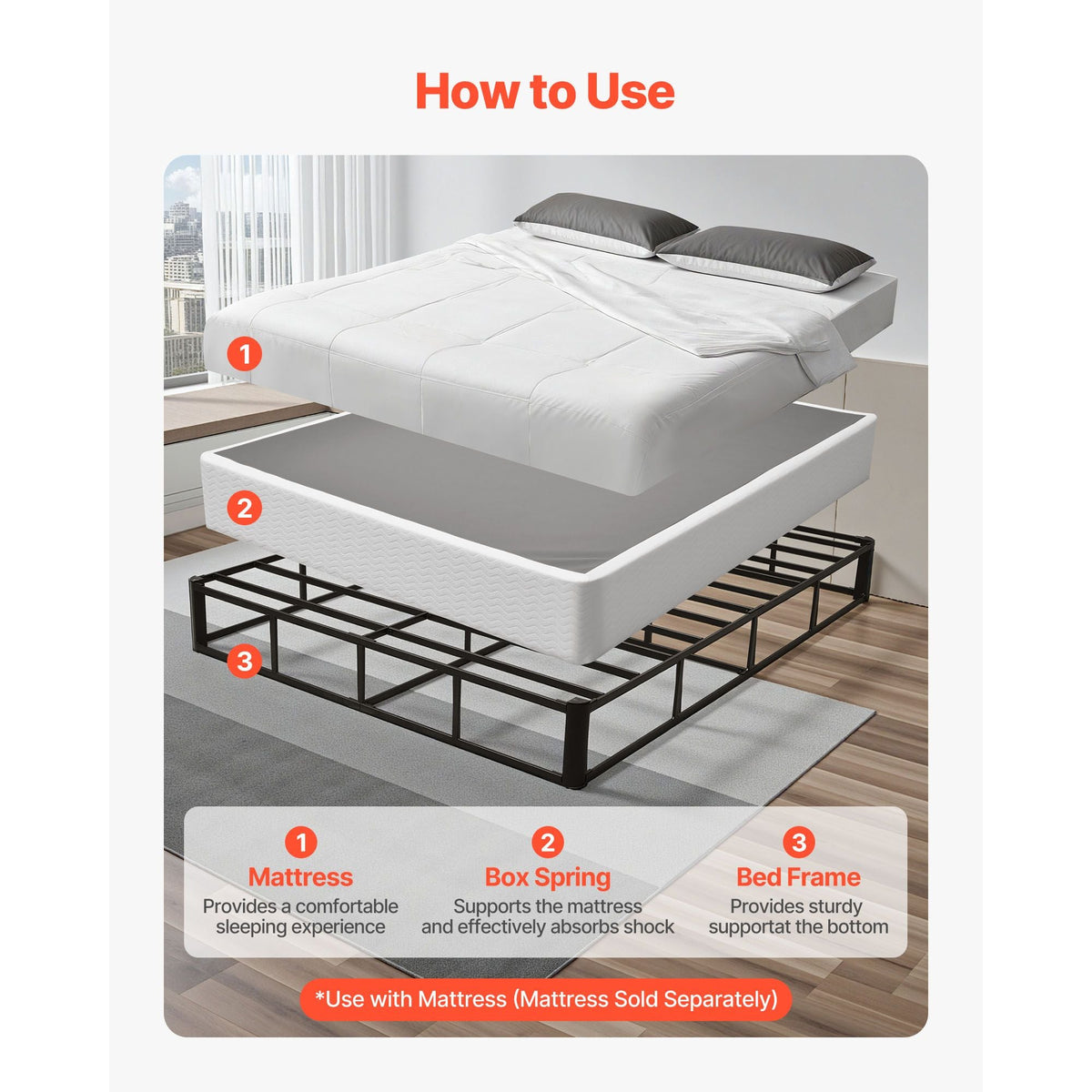 Box Spring, Queen Size Bed Frame with Washable Fabric Cloth, Heavy Duty Metal Frame for Queen Bed, 9 in Mattress Foundation, 3500 lbs Max Weight Capacity, Easy Assembly, 79.1L x 59.6W x 9.1H in