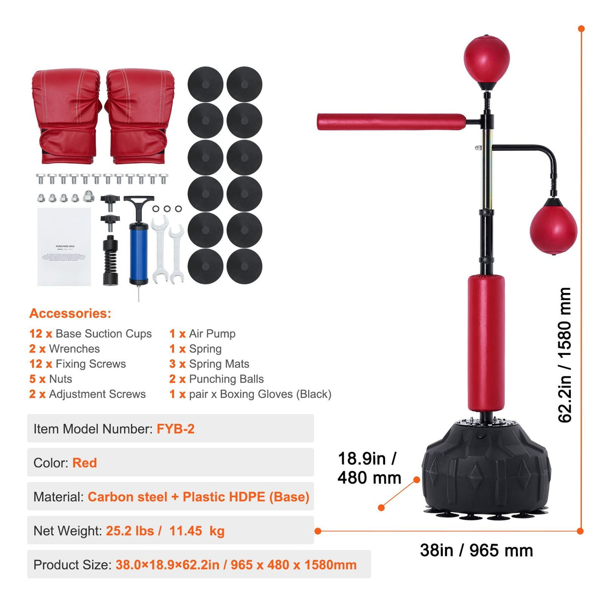 Boxing Speed Trainer, Punching Bag with Stand, Reflex Boxing Bag for Teens & Adults, Height Adjustable Free Standing Strike Bag Set with Gloves, Workout Speed Bag for Home Gym Training, Red