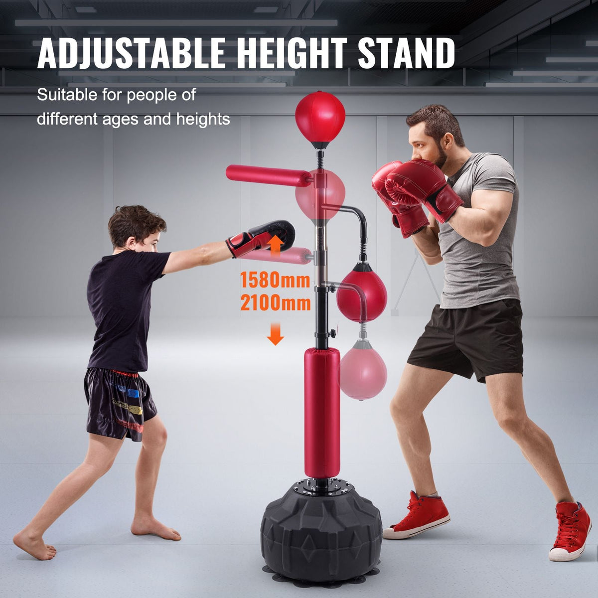 Boxing Speed Trainer, Punching Bag with Stand, Reflex Boxing Bag for Teens & Adults, Height Adjustable Free Standing Strike Bag Set with Gloves, Workout Speed Bag for Home Gym Training, Red