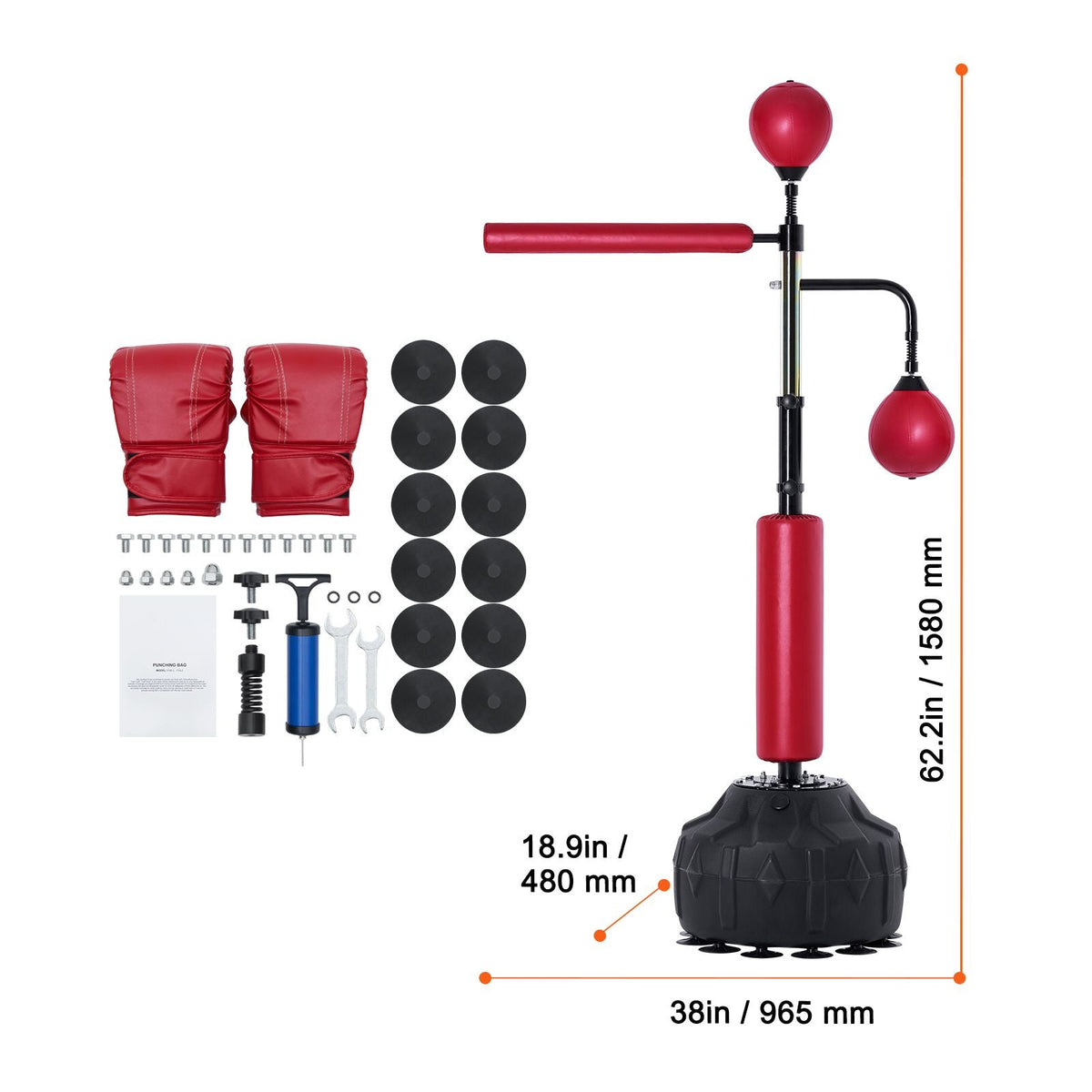 Boxing Speed Trainer, Punching Bag with Stand, Reflex Boxing Bag for Teens & Adults, Height Adjustable Free Standing Strike Bag Set with Gloves, Workout Speed Bag for Home Gym Training, Red