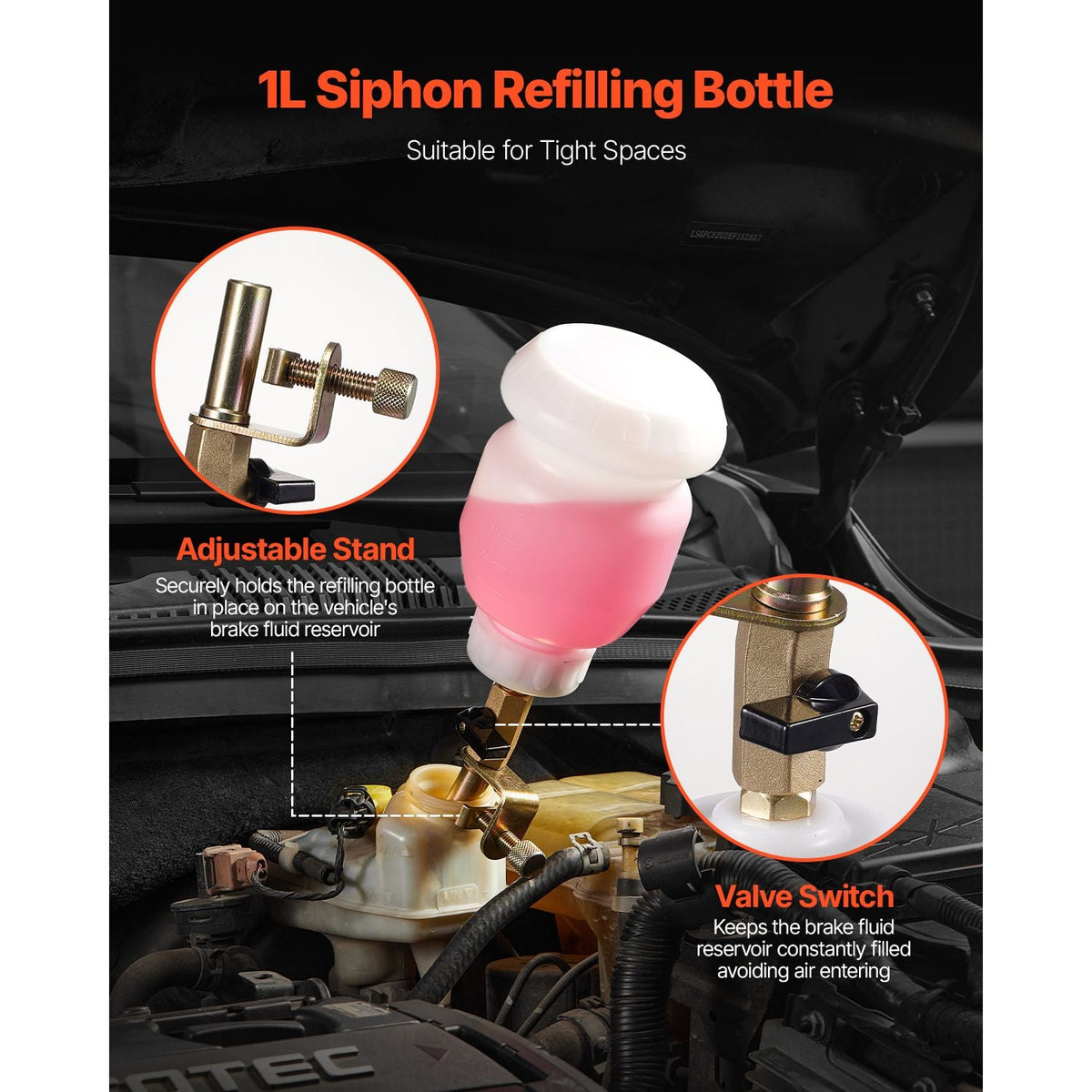 Brake Bleeder Kit, 3L Brake Fluid Extractor with 1L Siphon Refilling Bottle & 13 Hose Connectors, Complete Brake Fluid Bleeder Kit with Extended Silicone Hose & Handle, Fit for Most Vehicles