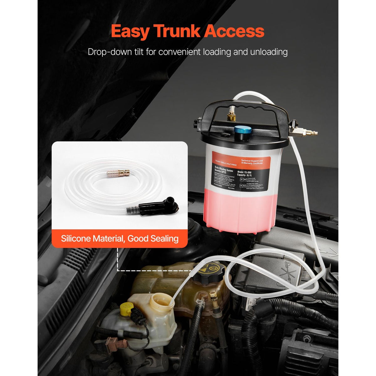 Brake Bleeder Kit, 3L Brake Fluid Extractor with 1L Siphon Refilling Bottle & 13 Hose Connectors, Complete Brake Fluid Bleeder Kit with Extended Silicone Hose & Handle, Fit for Most Vehicles