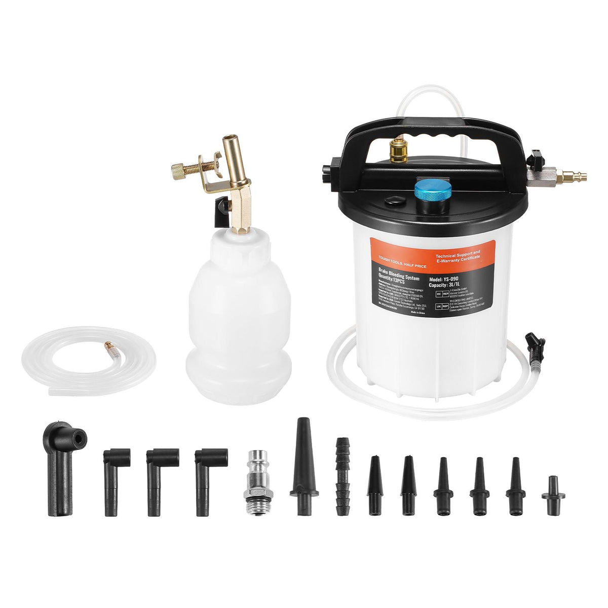 Brake Bleeder Kit, 3L Brake Fluid Extractor with 1L Siphon Refilling Bottle & 13 Hose Connectors, Complete Brake Fluid Bleeder Kit with Extended Silicone Hose & Handle, Fit for Most Vehicles