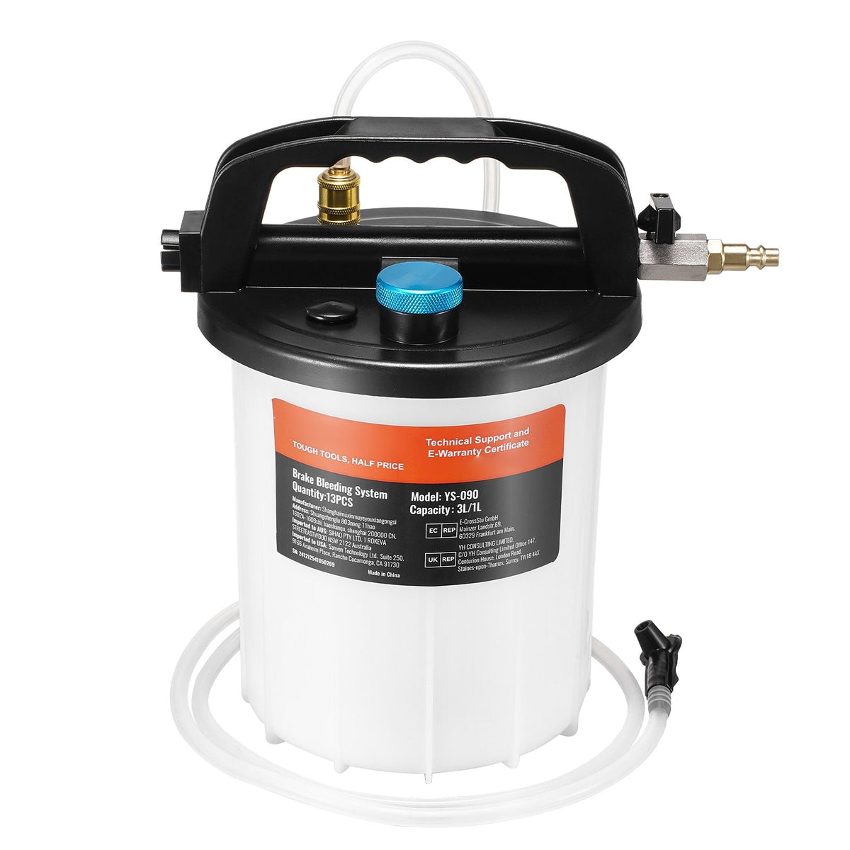 Brake Bleeder Kit, 3L Brake Fluid Extractor with 1L Siphon Refilling Bottle & 13 Hose Connectors, Complete Brake Fluid Bleeder Kit with Extended Silicone Hose & Handle, Fit for Most Vehicles