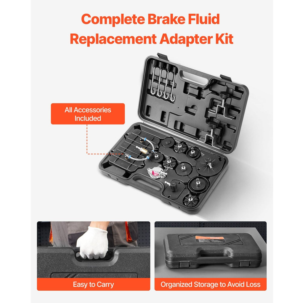 Brake Master Bleeder Kit, 12 Pcs, Professional Brake Bleeder Adapter Set with Complete Kit & Handle, Durable Brake Bleeder Adapter for Brake Fluid Filling Fit for Most New & Old Vehicles