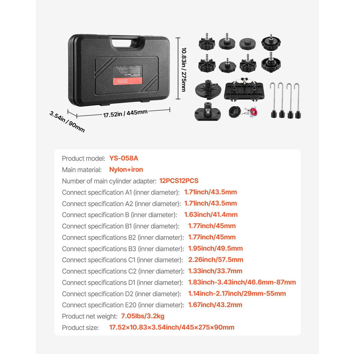 Brake Master Bleeder Kit, 12 Pcs, Professional Brake Bleeder Adapter Set with Complete Kit & Handle, Durable Brake Bleeder Adapter for Brake Fluid Filling Fit for Most New & Old Vehicles