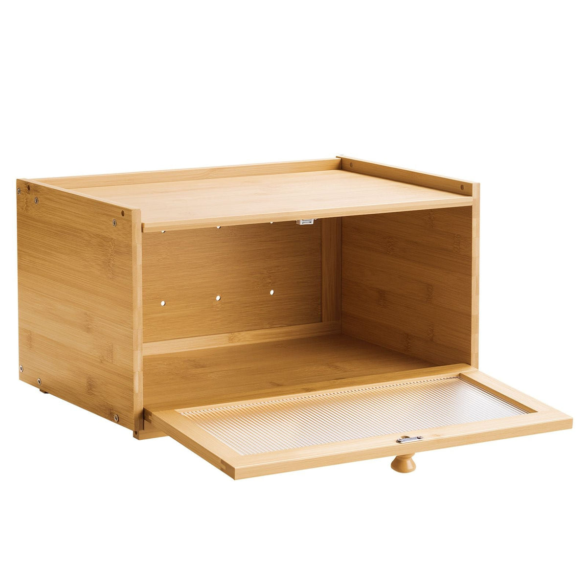 Bread Box for Kitchen Counter, Large Capacity Bamboo Bread Storage Container, Farmhouse Wooden Breadbox Organizer for Homemade Bread, Storage Holder Bin with Acrylic Wavy Door Panel, Natural