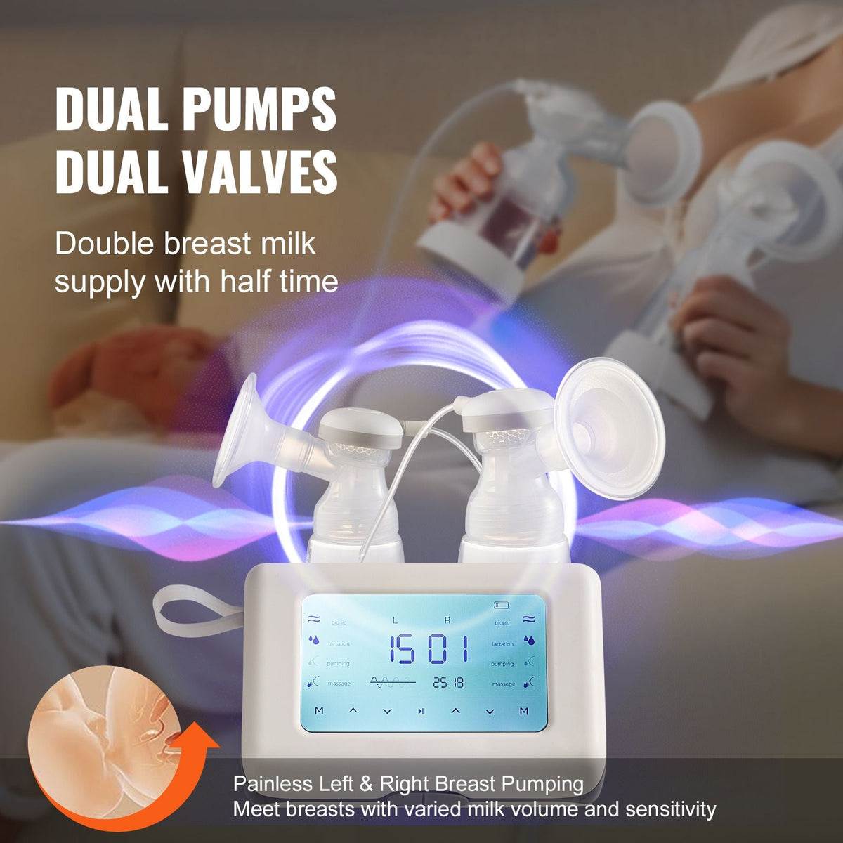 Breast Pump, Single/Double Adjustable Electric Breast Pumps, 4 Modes & 9/15 Levels, Reciprocating Piston Pumps, 4000mAH Anti-Backflow Breastfeeding Pump with 300mmHg High Suction, 18/22mm Flange