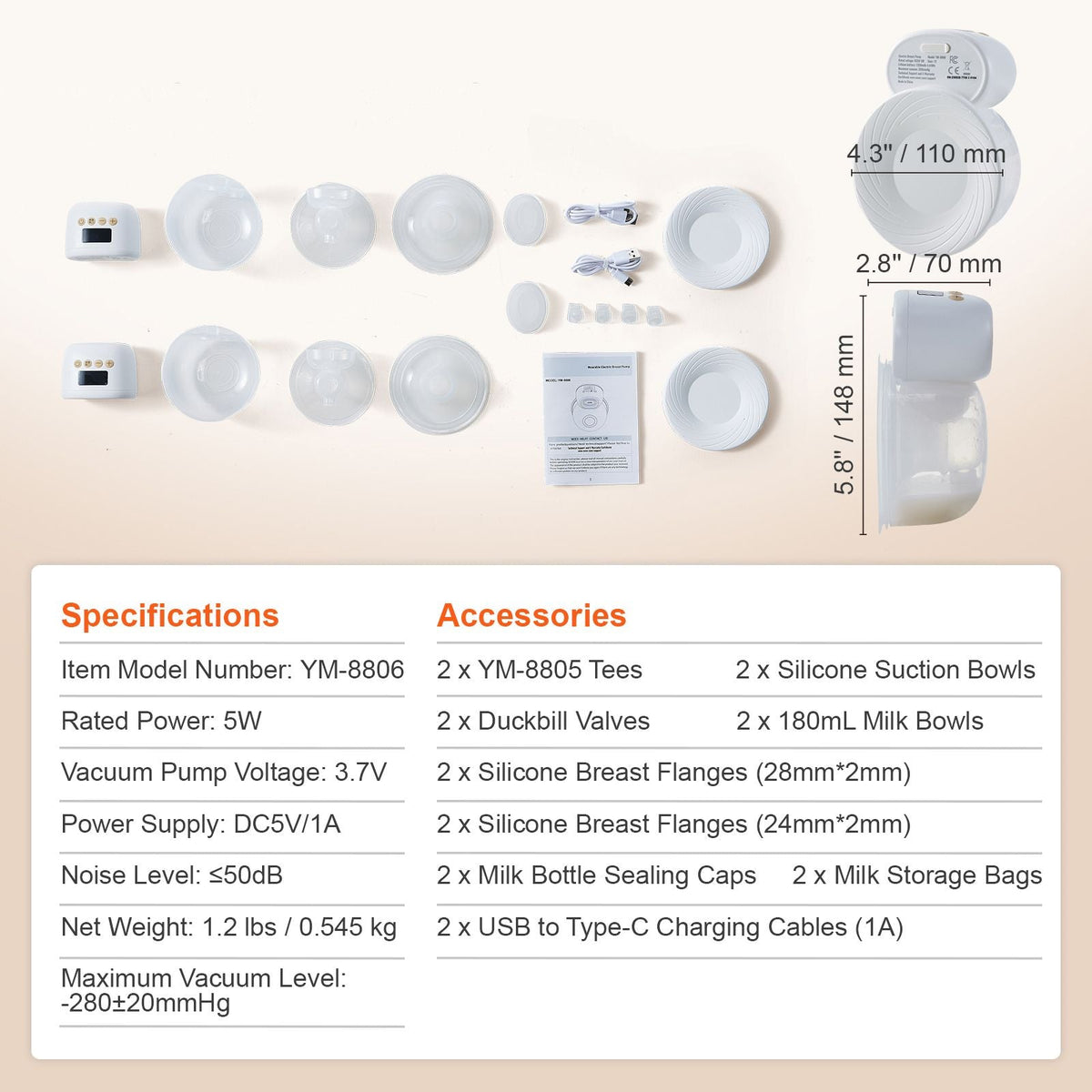 Breast Pump, Wearable Electric Breast Pumps Hands Free, 4 Mode & 12 Levels, 300mmHg Strong Suction, Ultra-Quiet Rechargeable Portable Breastfeeding Pump with LED Display, 24mm Insert/28mm Flange