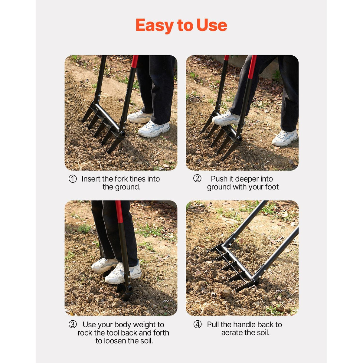 Broad Fork, 5-Tine Pitchfork with Dual Fiberglass Handles, Heavy Duty Garden Fork , Ergonomic U-Shaped Design Broadfork Hand Tiller, Gardening Tool for Composting Transplanting Aeration