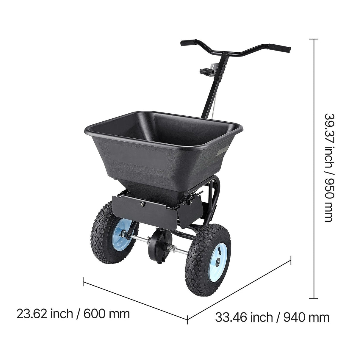 Broadcast Spreader, 100LBS4Capacity, Walk-Behind Push Spreader, 0-9.8ft Spreading Width, 13 in All Terrain Pneumatic Tires, Lawn Spreaders with Hopper Grate, for Seed, Fertilizer, Salt, Ice Melt