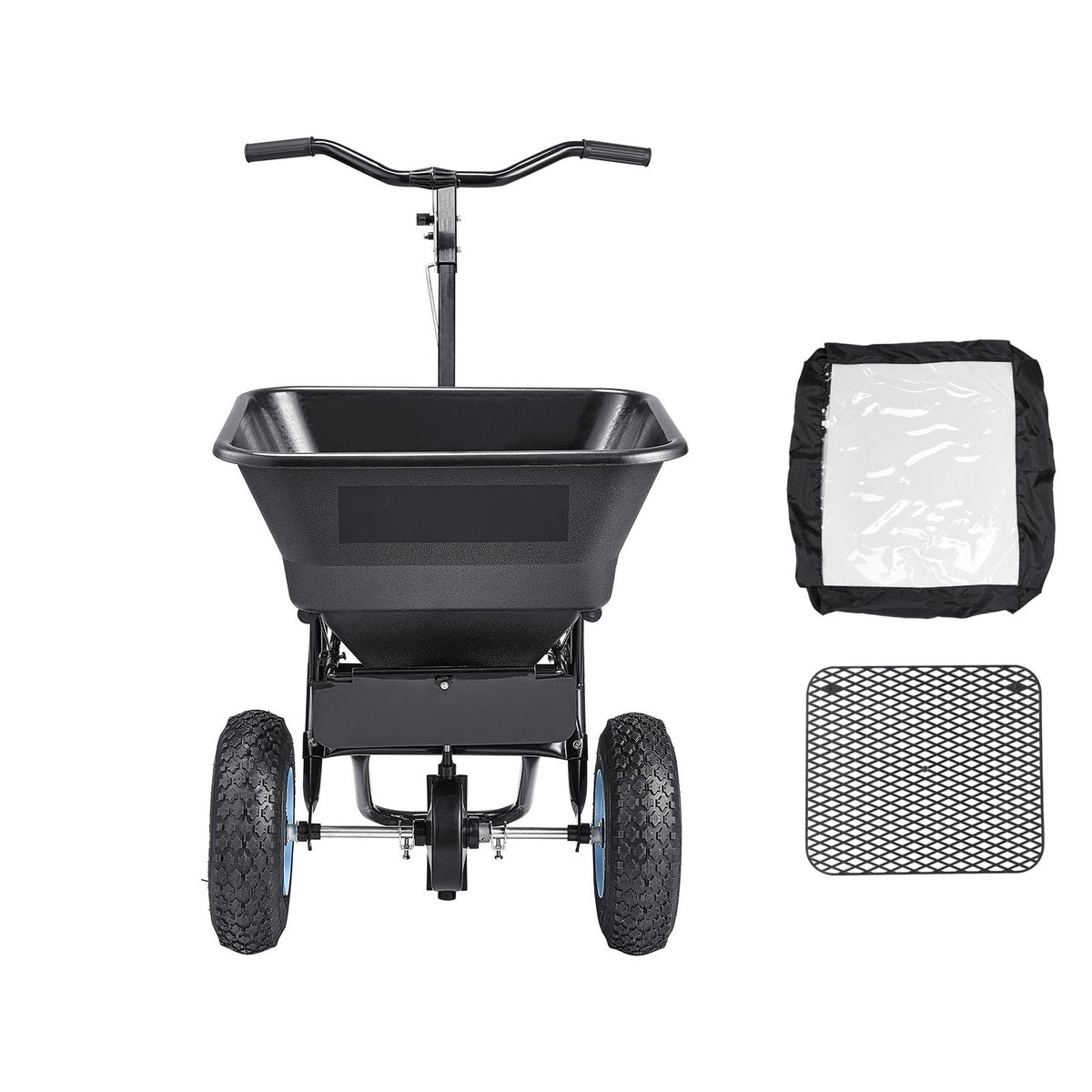 Broadcast Spreader, 100LBS4Capacity, Walk-Behind Push Spreader, 0-9.8ft Spreading Width, 13 in All Terrain Pneumatic Tires, Lawn Spreaders with Hopper Grate, for Seed, Fertilizer, Salt, Ice Melt