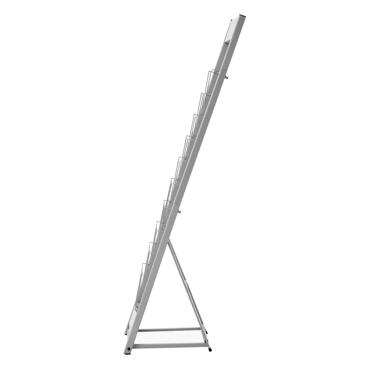 Brochure Display Rack, 10 Pockets Magazine Literature Display Stand, Portable Floor Standing Magazine Rack, Metal Newspaper Catalog Holders for Shop, Exhibitions, Office, Trade Show, Silver
