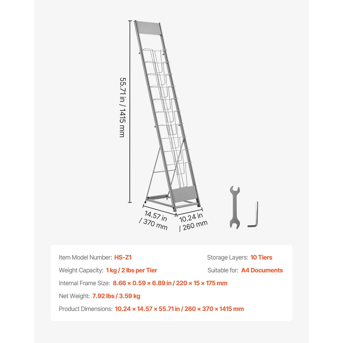 Brochure Display Rack, 10 Pockets Magazine Literature Display Stand, Portable Floor Standing Magazine Rack, Metal Newspaper Catalog Holders for Shop, Exhibitions, Office, Trade Show, Silver
