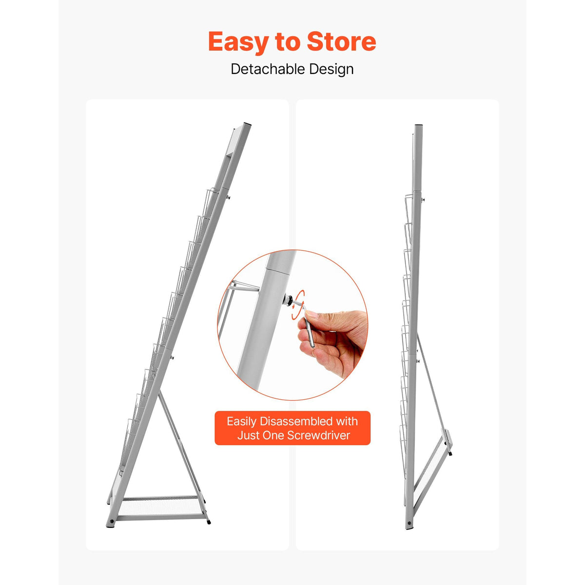 Brochure Display Rack, 10 Pockets Magazine Literature Display Stand, Portable Floor Standing Magazine Rack, Metal Newspaper Catalog Holders for Shop, Exhibitions, Office, Trade Show, Silver