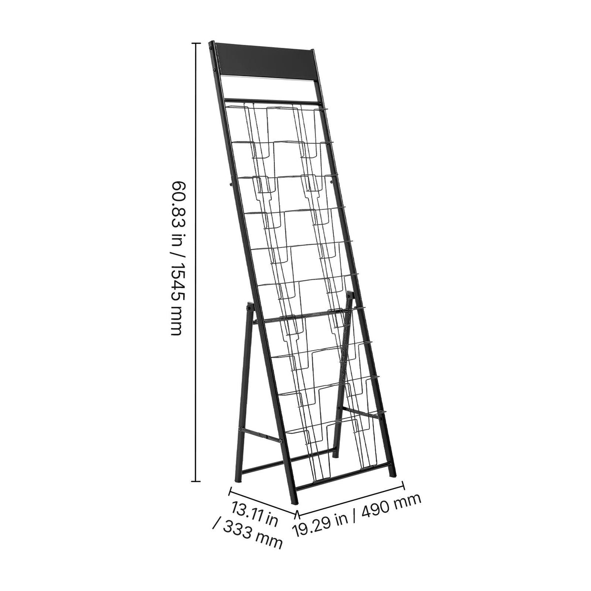 Brochure Display Rack, 20 Pockets Magazine Literature Display Stand, Portable Floor Standing Magazine Rack, Metal Newspaper Catalog Holders for Shop, Exhibitions, Office, Trade Show, Black