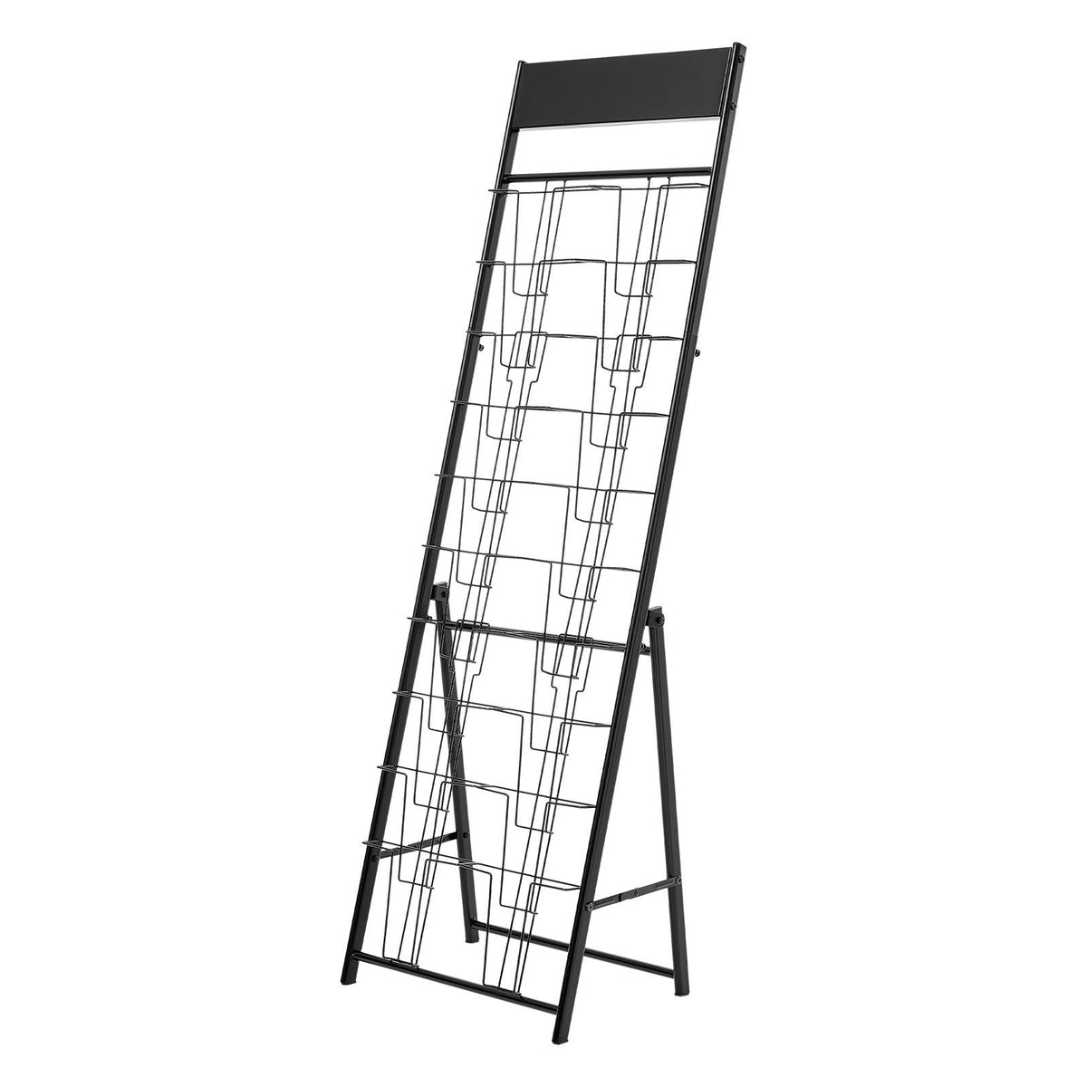 Brochure Display Rack, 20 Pockets Magazine Literature Display Stand, Portable Floor Standing Magazine Rack, Metal Newspaper Catalog Holders for Shop, Exhibitions, Office, Trade Show, Black