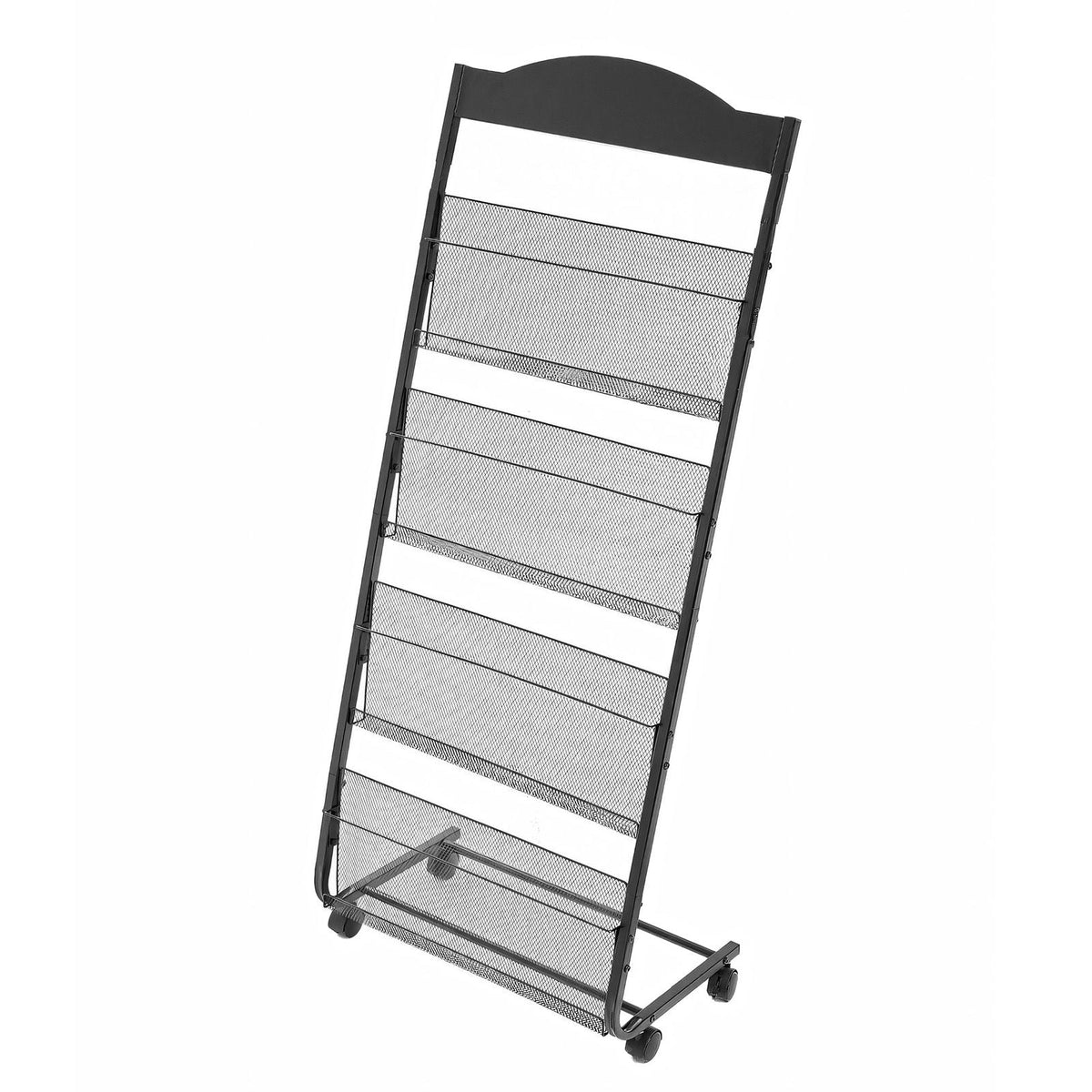 Brochure Display Rack, 4-Tier Magazine Literature Display Stand with Wheels, Movable Floor Standing Magazine Rack, Heavy Duty Newspaper Catalog Holders for Shop Exhibitions Office Craft Fairs