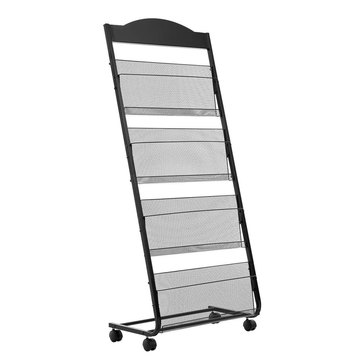 Brochure Display Rack, 4-Tier Magazine Literature Display Stand with Wheels, Movable Floor Standing Magazine Rack, Heavy Duty Newspaper Catalog Holders for Shop Exhibitions Office Craft Fairs