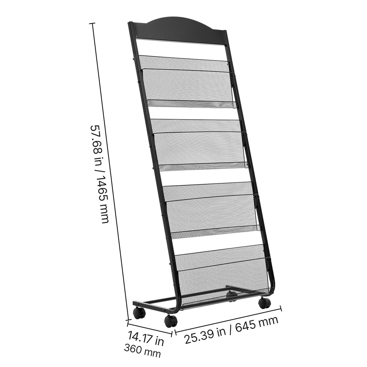 Brochure Display Rack, 4-Tier Magazine Literature Display Stand with Wheels, Movable Floor Standing Magazine Rack, Heavy Duty Newspaper Catalog Holders for Shop Exhibitions Office Craft Fairs