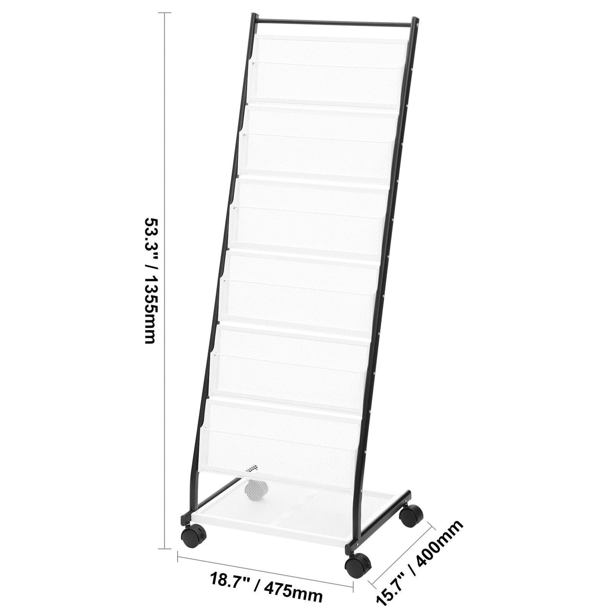 Brochure Display Rack, 6-Tier Magazine Literature Display Stand, Floor Standing Magazine Rack Newspaper Catalog Holders, Movable with 4 Wheels (2 Lockable) for Shop Exhibitions Office, 6 Pockets