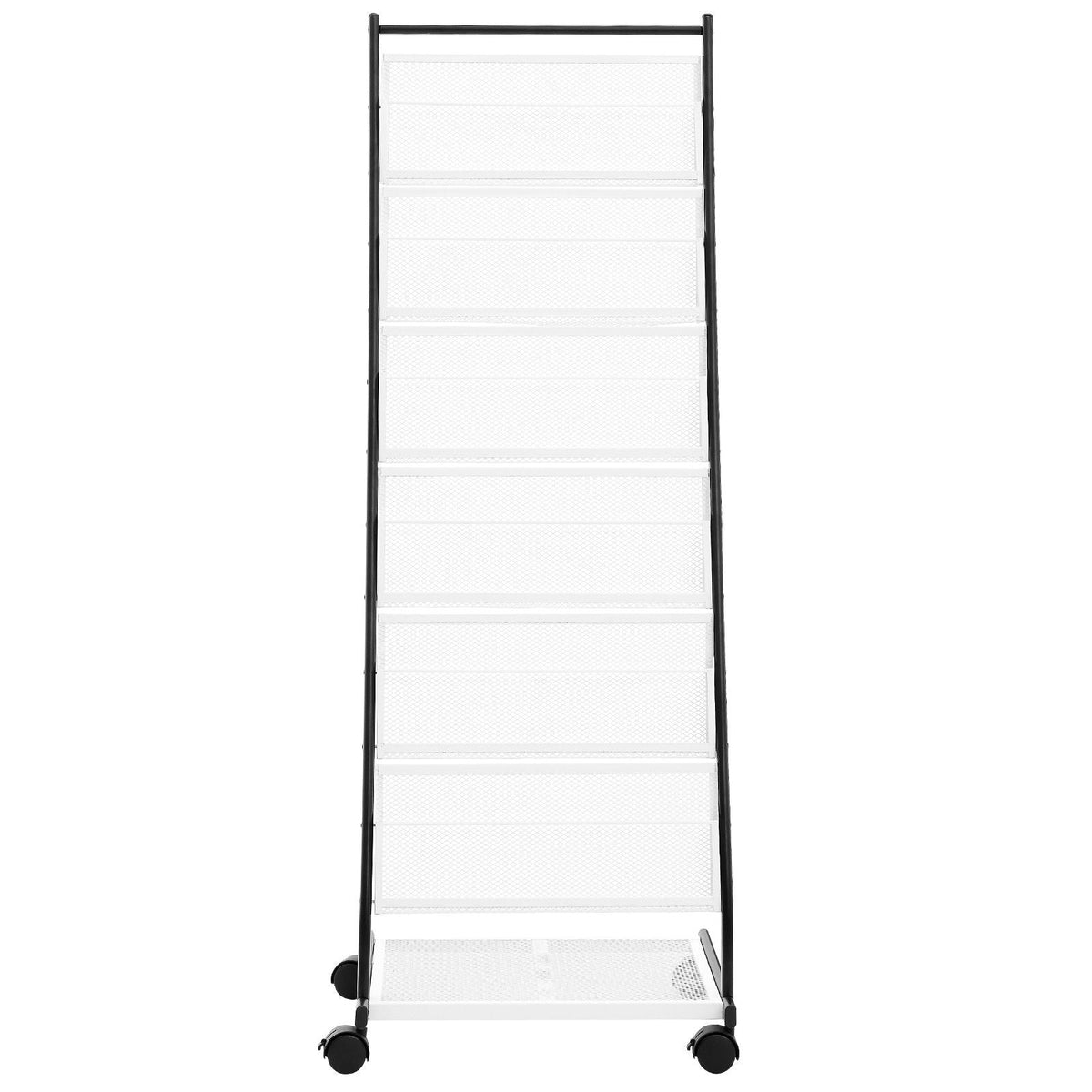 Brochure Display Rack, 6-Tier Magazine Literature Display Stand, Floor Standing Magazine Rack Newspaper Catalog Holders, Movable with 4 Wheels (2 Lockable) for Shop Exhibitions Office, 6 Pockets