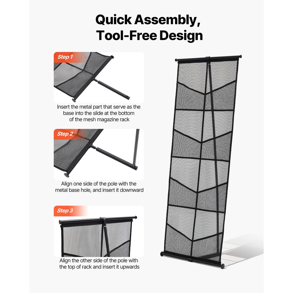 Brochure Display Stand, 4-Tier 8 Pockets Mesh Literature Display Holder, Floor Standing Magazine Newspaper Catalog Rack, Lightweight and Portable with Carrying Bag for Shop Exhibitions Office
