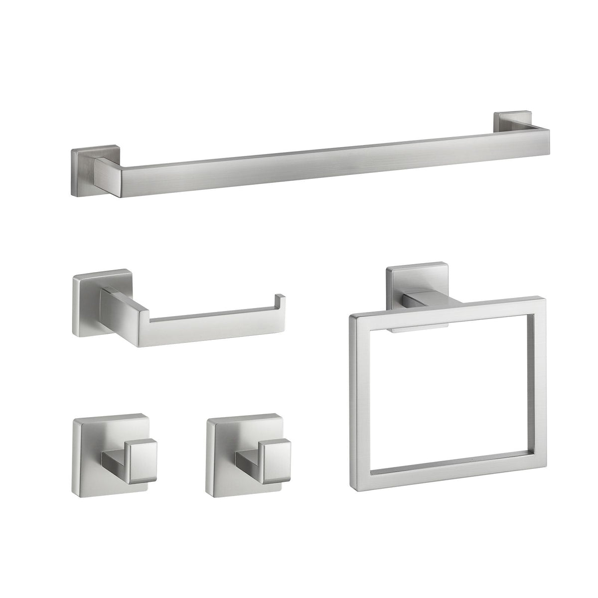 Brushed Nickel Bathroom Hardware Set, 5 Pieces Bathroom Accessories Set, Stainless Steel 24 inch Towel Bar, Towel Rack, 2 Robe Towel Hooks, Toilet Paper Holder for Bath Room, Wall Mounted