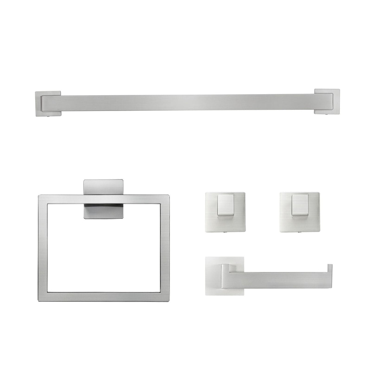 Brushed Nickel Bathroom Hardware Set, 5 Pieces Bathroom Accessories Set, Stainless Steel 24 inch Towel Bar, Towel Rack, 2 Robe Towel Hooks, Toilet Paper Holder for Bath Room, Wall Mounted
