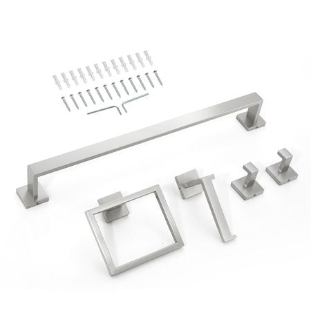 Brushed Nickel Bathroom Hardware Set, 5 Pieces Bathroom Accessories Set, Stainless Steel 24 inch Towel Bar, Towel Rack, 2 Robe Towel Hooks, Toilet Paper Holder for Bath Room, Wall Mounted