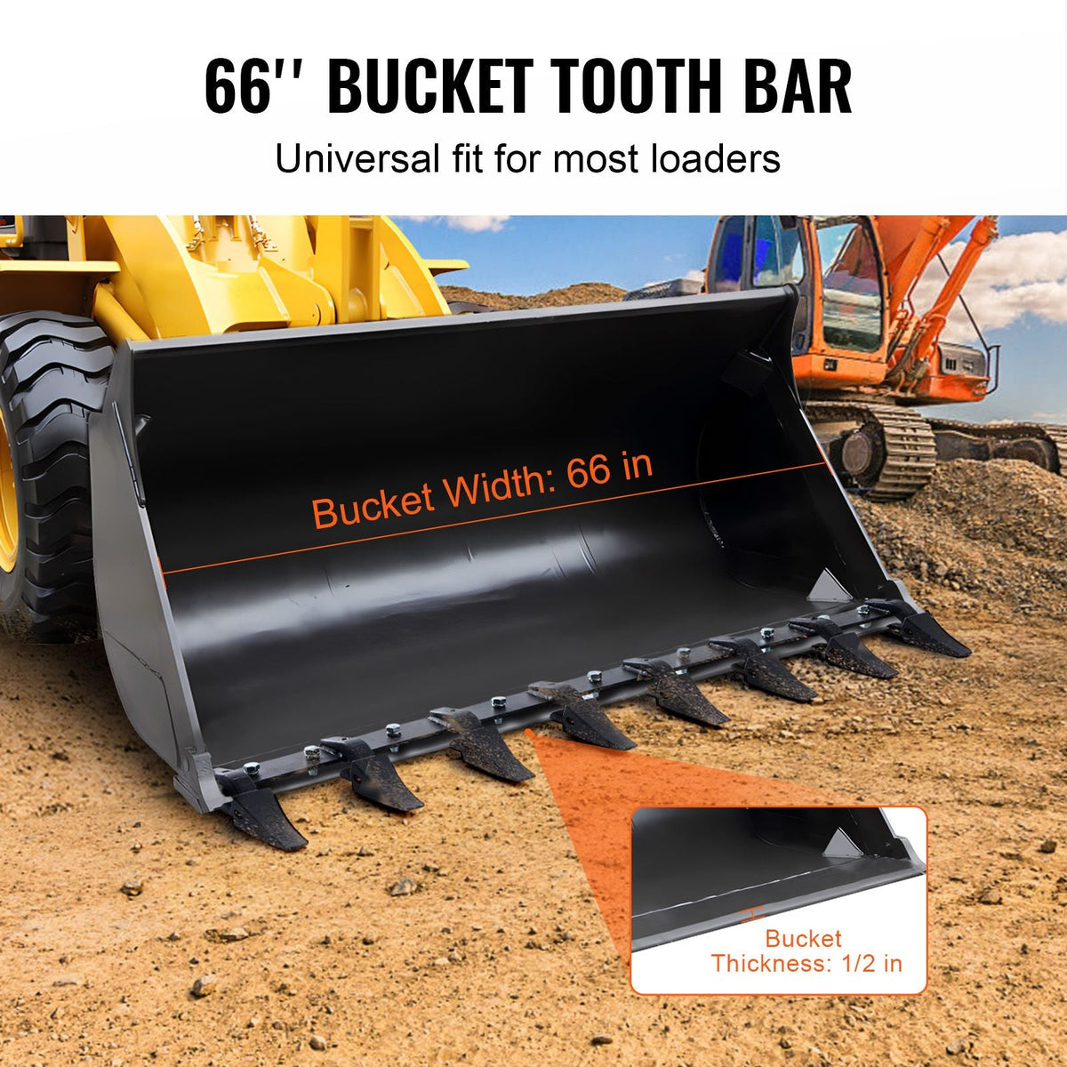 Bucket Tooth Bar, 66'', Heavy Duty Tractor Bucket 8 Teeth Bar for Loader Tractor Skidsteer, 4560 lbs Load-Bearing Capacity Bolt On Design, for Efficient Soil Excavation and Bucket Protection