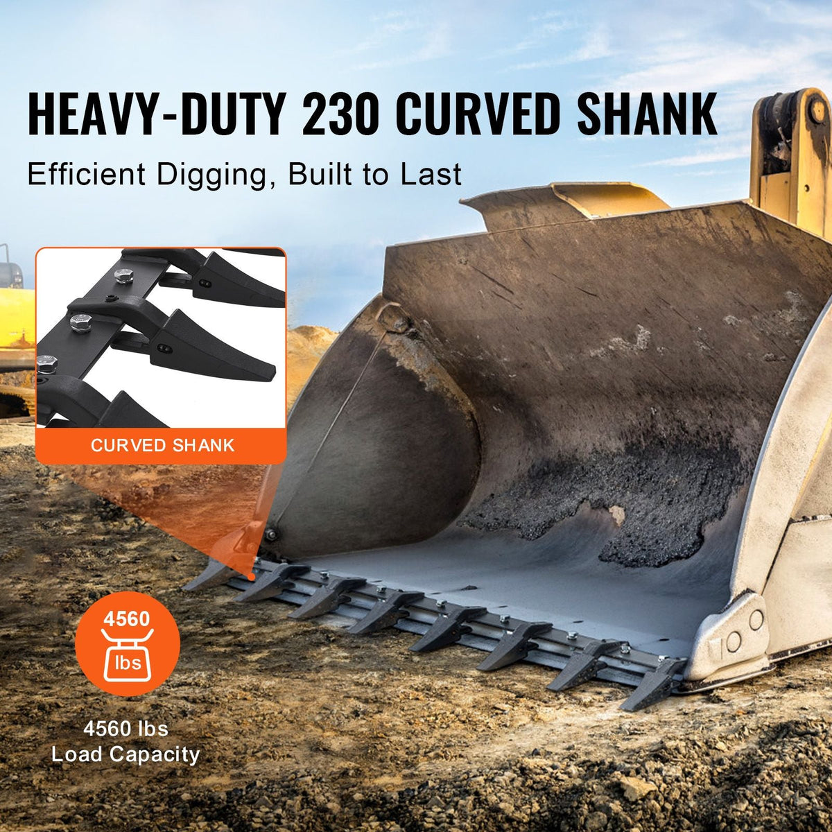 Bucket Tooth Bar, 66'', Heavy Duty Tractor Bucket 8 Teeth Bar for Loader Tractor Skidsteer, 4560 lbs Load-Bearing Capacity Bolt On Design, for Efficient Soil Excavation and Bucket Protection
