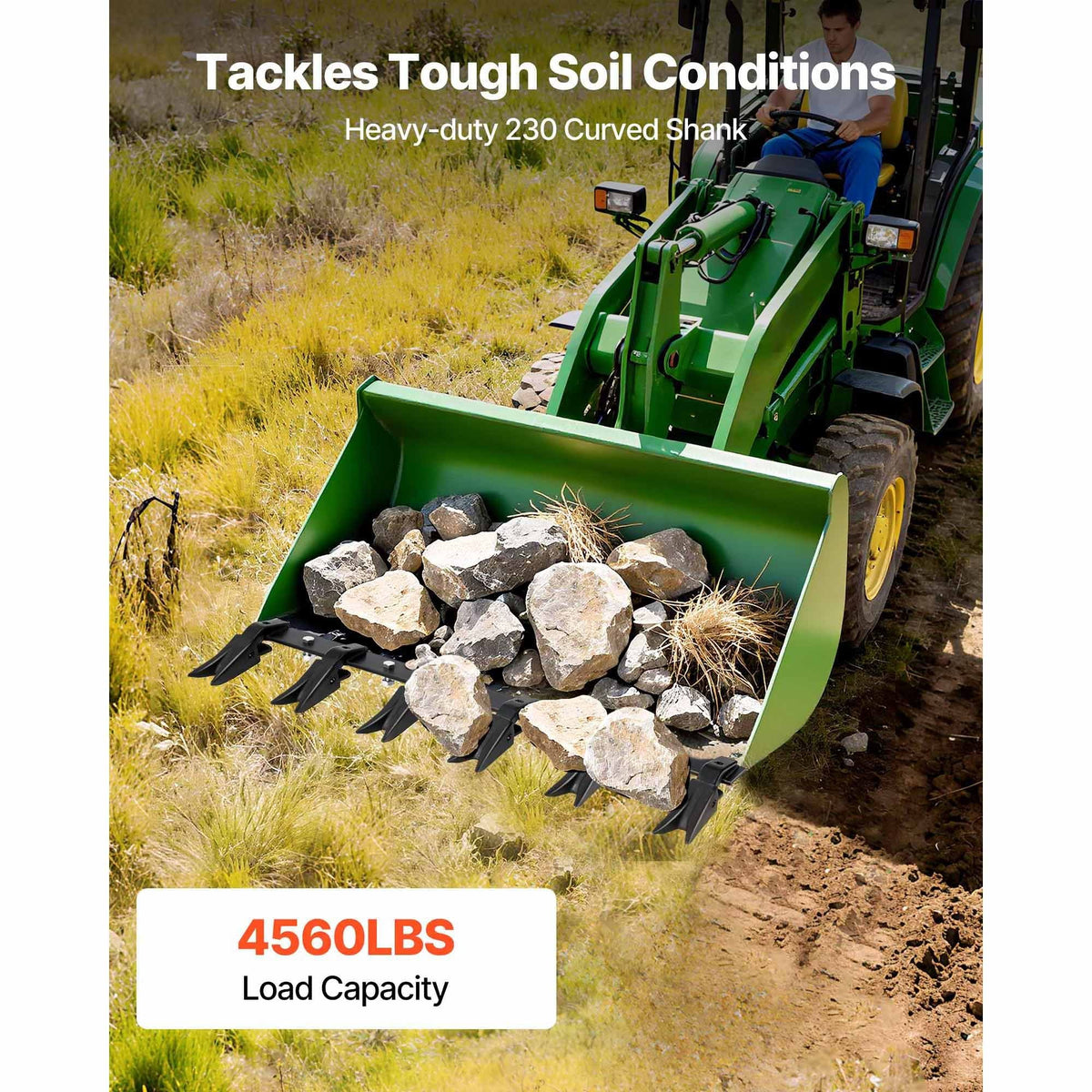 Bucket Tooth Bar,45.2 in Heavy Duty 6 Teeth Tractor Bucket Bar for Tractor Loader Skidsteer, 4560 lbs Load Capacity, Bolt On Teeth Bars for Buckets Protection Efficient & Soil Excavation