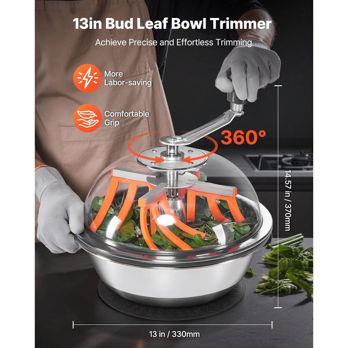 Bud Leaf Bowl Trimmer, 13 in Manual Bud Trimmer, with Sharp Stainless Steel Blades, Visual Cutting, Wet & Dry Hydroponic Cutting Machine, Twisted Spin Cut for Plants Leaves Buds Flowers